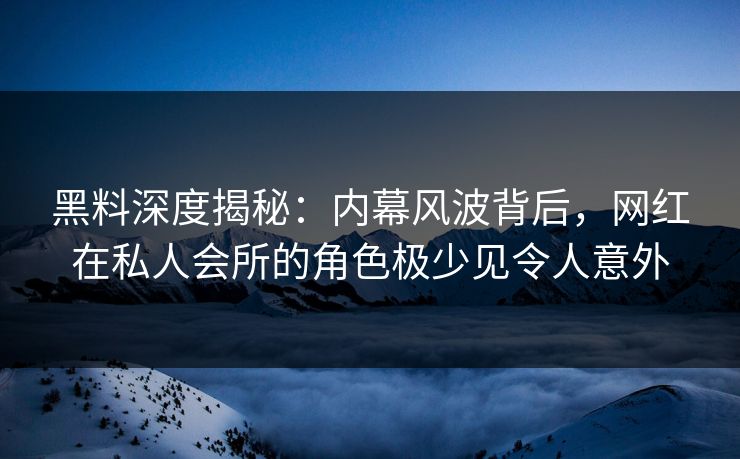 黑料深度揭秘：内幕风波背后，网红在私人会所的角色极少见令人意外
