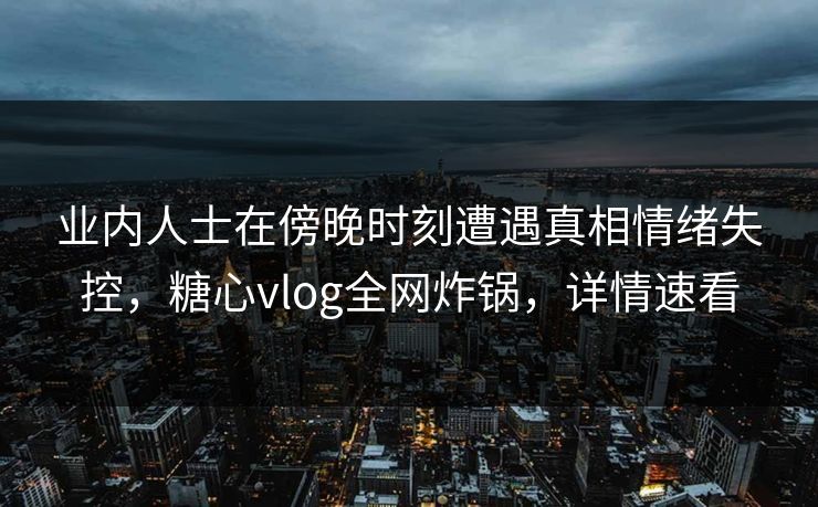 业内人士在傍晚时刻遭遇真相情绪失控，糖心vlog全网炸锅，详情速看