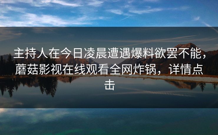 主持人在今日凌晨遭遇爆料欲罢不能,蘑菇影视在线观看全网炸锅,详情点击 主持人在今日凌晨遭遇爆料欲罢不能,蘑菇影视在线观看全网炸锅,详情点击